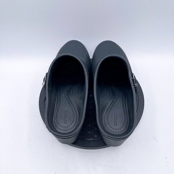 Crocs Shoes Black Rubber Low Heel Open Back Slip On Sarah Clog Mule Womens Sz 10 - Picture 3 of 9